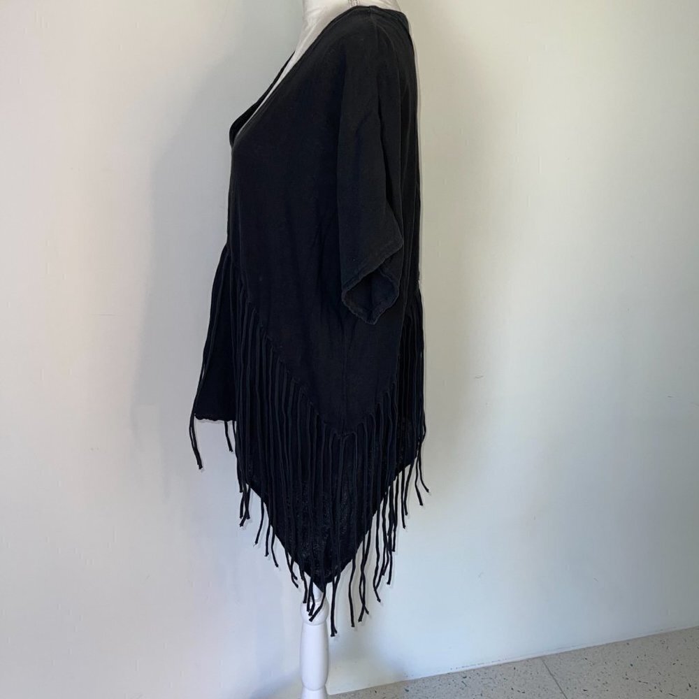 Abaca’ Tunic Womens Size 2 Black Vintage Cotton Fringe Cover Up Uneven Hemline - Picture 3 of 11